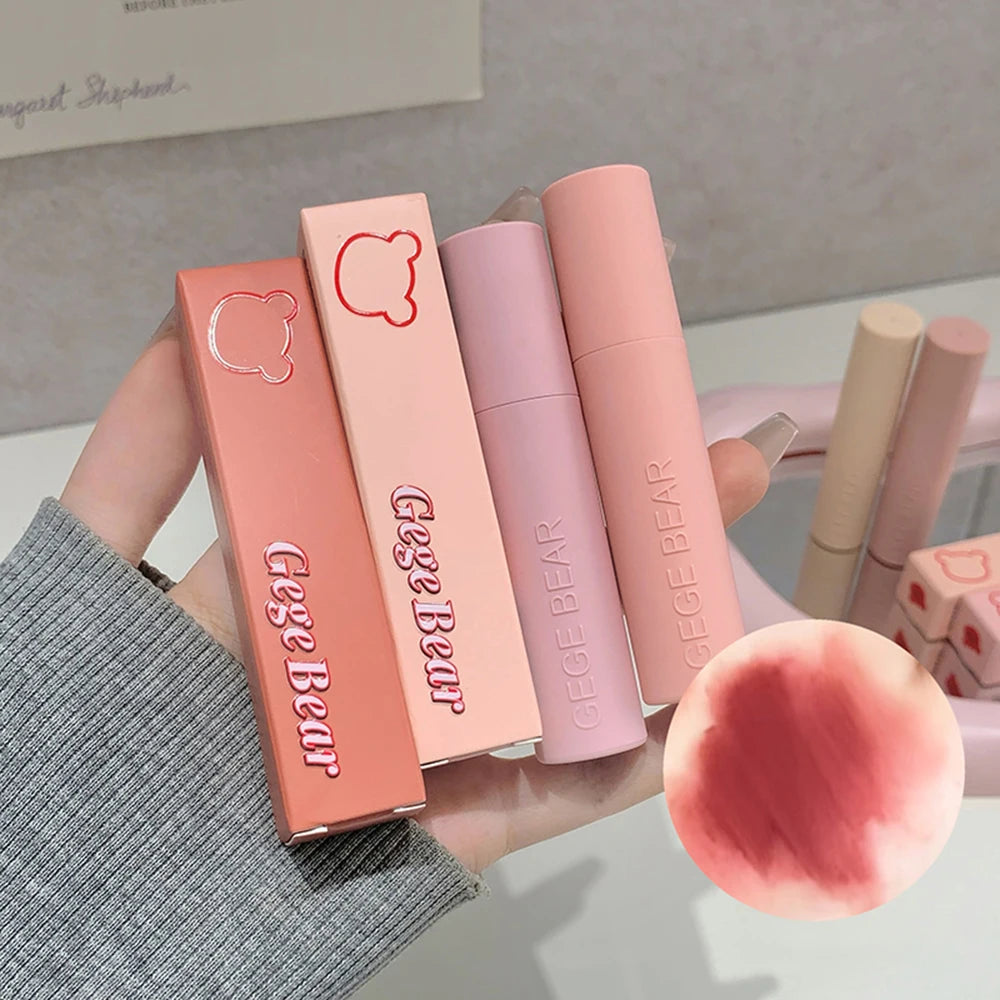 Dark Brown Matte Velvet Lip Mud Gloss Gege Bear Dark lipstick Non-stick Cup Lasting Nude Brown Lips Tint for Fall&Winter