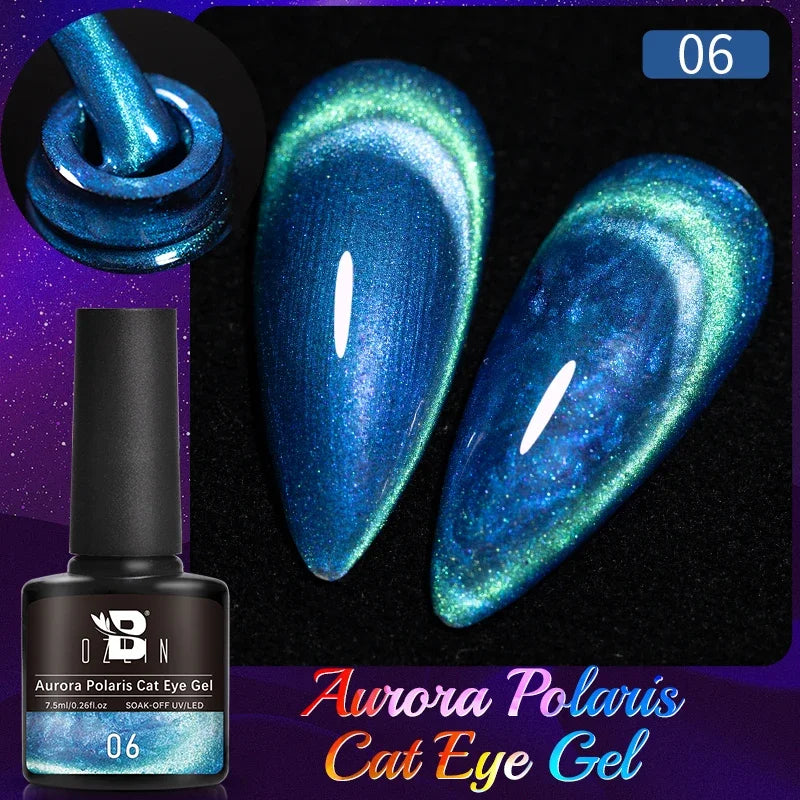 AWStorG 7.5ML Golden Gradient Cat Eye Magnetic Gel Sparkling Glitter Nail Polish Semi Permanent UV Nail Art No Need Base Color