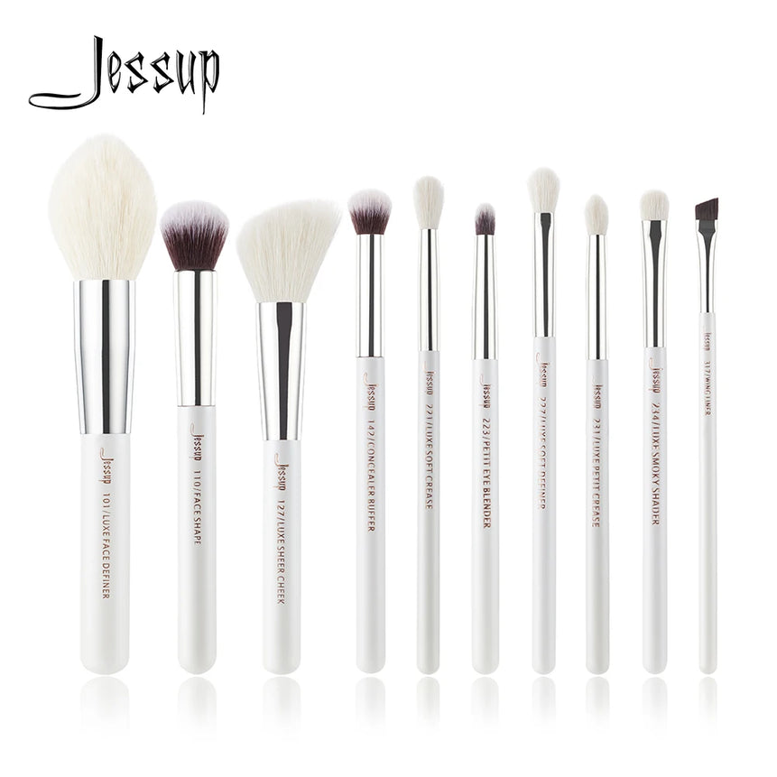 Jessup brush set 10pcs Professional Makeup Brushes Sets Foundation highlight Powder Eyeshadow Blushes Pearl Silver,T243