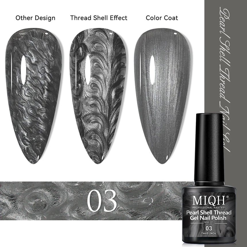 7ml Pearl Gel Nail Polish Set, White Purple Blue Glitter Shell Gel Polish, Soak Off UV LED Curing Pearlescent Gel Polish Swirl T