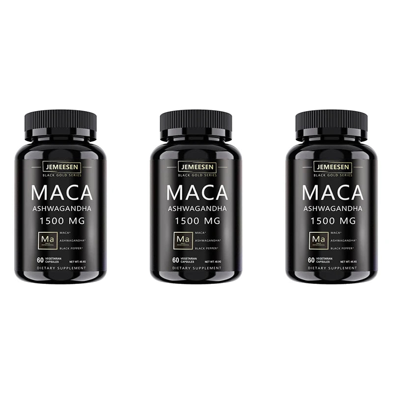 Organic Maca Root Powder Capsules 1500mg containing  Maca Root Extract,Ashwagandha,Black Pepper, Supplements for Men