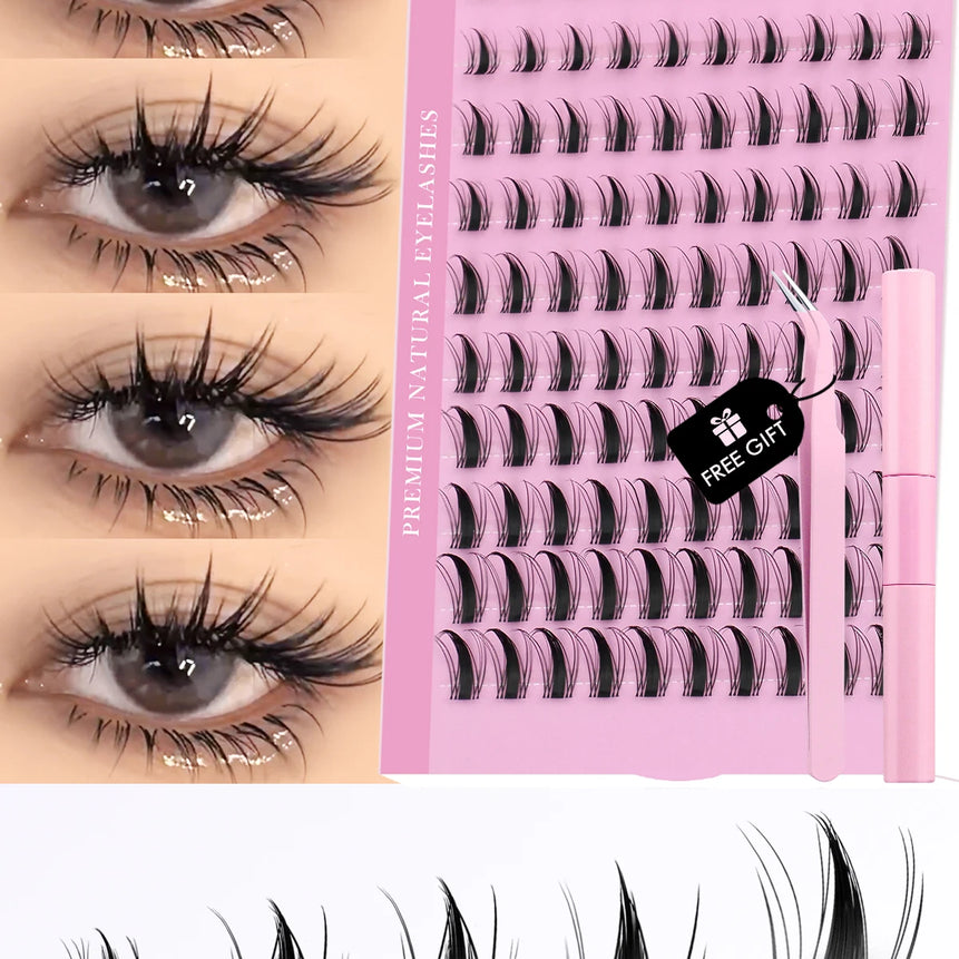 GROINNEYA Cluster Lashes Kit Manga Lashes Natural Eyelash extension Cluster Natural Volume Individual Lashes Mixed Tray Lashes