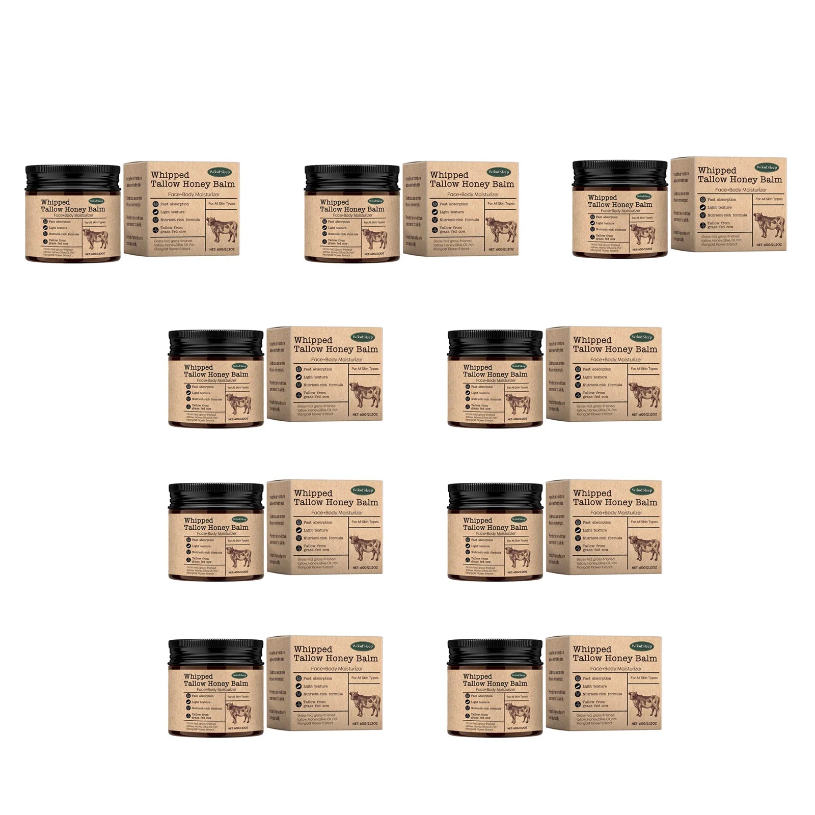 WoodSleep Beef Tallow Paste Deeply Moisturizer Brightening Wrinkle Remover Grass Fed Tallow Wild Honey Face Body Cream Skin Car
