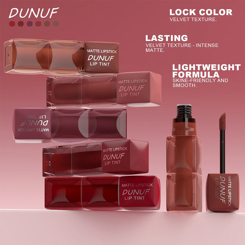 DUNUF 1pcs Liquid Matte Lipstick Velvet Matte Women'S Makeup Long-lasting Waterproof Non-stick Cup Non-fade Lip Gloss