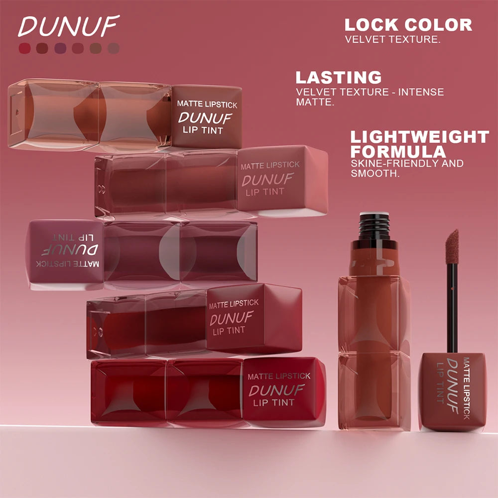 DUNUF 1pcs Liquid Matte Lipstick Velvet Matte Women'S Makeup Long-lasting Waterproof Non-stick Cup Non-fade Lip Gloss