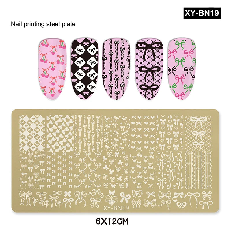 12x6cm Golden Rectangular Nail Stamping Plates Bowknot Butterfly Flower Fireworks Designs Nail Art Template For DIY Nail Decor