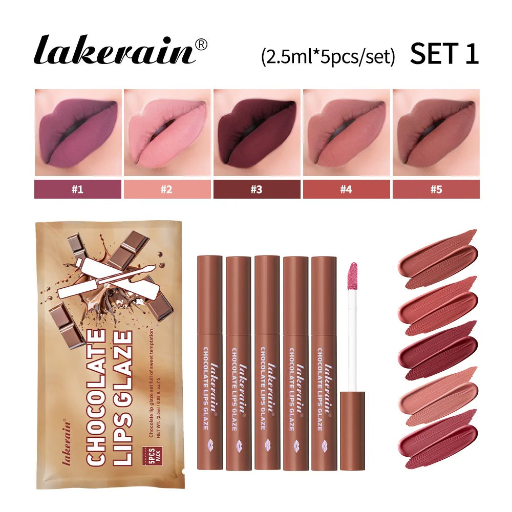Velvet Matte Lip Glaze Waterproof Long Lasting Non Sticky Chocolate Lip Gloss Set