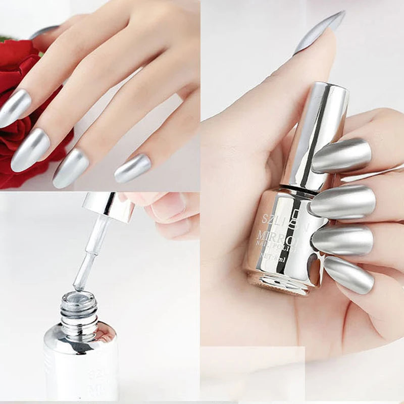 12 Colors Mirror Polish Long-lasting Quick-drying Metallic Silver Purple Rose Gold Nail Polish Is Not Peelable Nails Gel Varnish