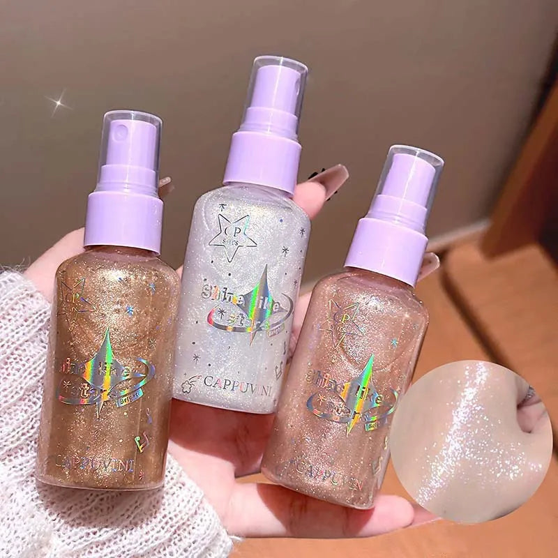 Diamond Face Body Glitter Spray Makeup Champagne Violet Bronzer Liquid Highlighter Flash Spray Shimmer Face Body Hair Makeup