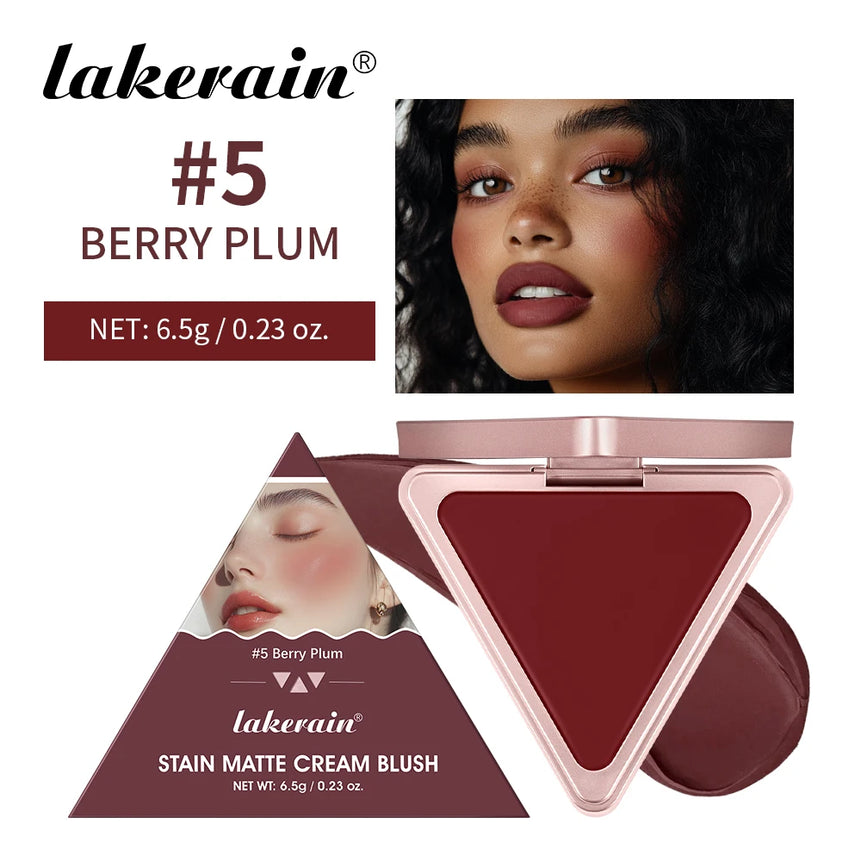 Lakerain Matte Cream Blusher Long-lasting Natural Makeup Triangle Box Design Oil-Resistant High Pigment Cream Blush Plate
