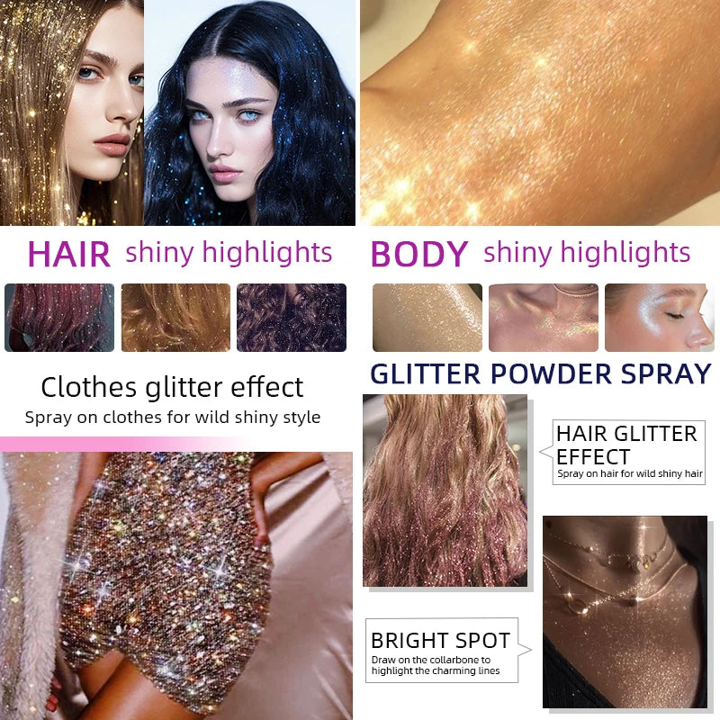80ml Glitter Spray - Shimmer Glitter Spray Cosmetics,Instant Shine & Highlighting for Hair,Face,Body,Body Hair Spray Makeup