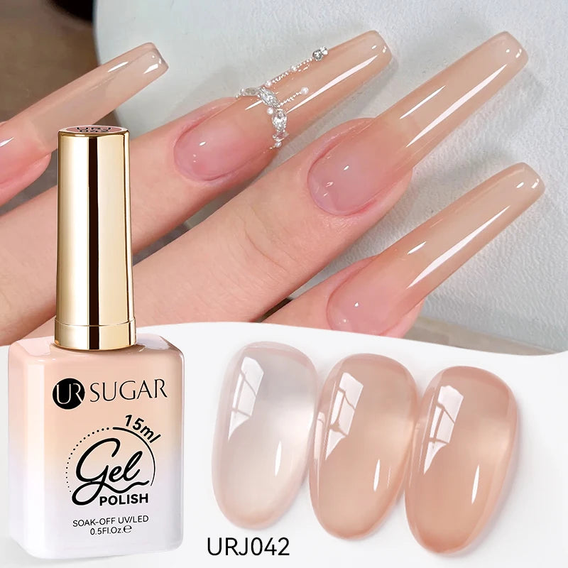 UR SUGAR 15ml Crystal Milky Jelly White Nude Gel Nail Polish Transparent Semi-permanent UV Gel Nail Art Soak Off Gel Varnish