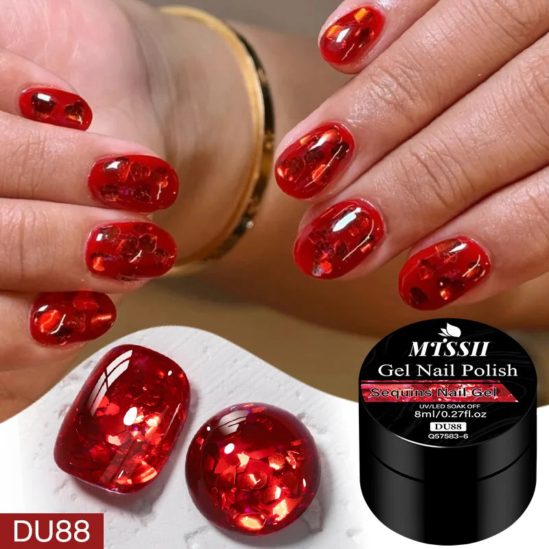 8ml Sequins Nail Gel Nail Polish Vibrant Blue Pink Colors Glitter Semi Permanent Soak Off UV LED Nail Art Varnish For Manicure