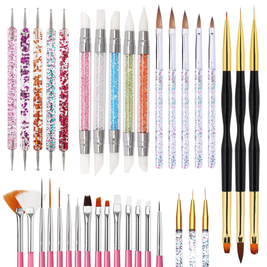 5/36 Pcs Nail art Brush Set Fine Liner Striping Dotting Silicone Tools 3D Gel Pen Acrylic Design Brushes for Home Use