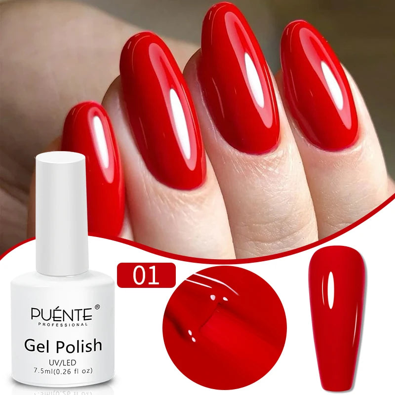 PUENTE 7.5ML Red Flame Reflective Gel Nail Polish Flash Sparkling Red Glitter Nail Gel Soak Off UV Semi-permanent Nail Varnish
