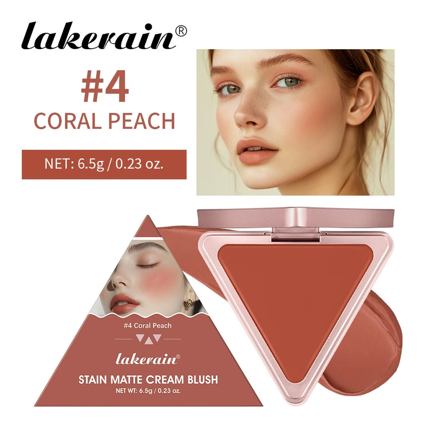 Lakerain Matte Cream Blusher Long-lasting Natural Makeup Triangle Box Design Oil-Resistant High Pigment Cream Blush Plate