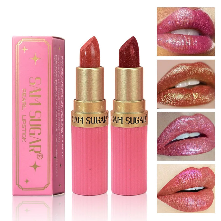 Pearlescent Pink Glitter Velvet Lipstick Metallic Waterproof Long Lasting Matte Shimmer Diamond Lipstick Women Makeup Cosmetic
