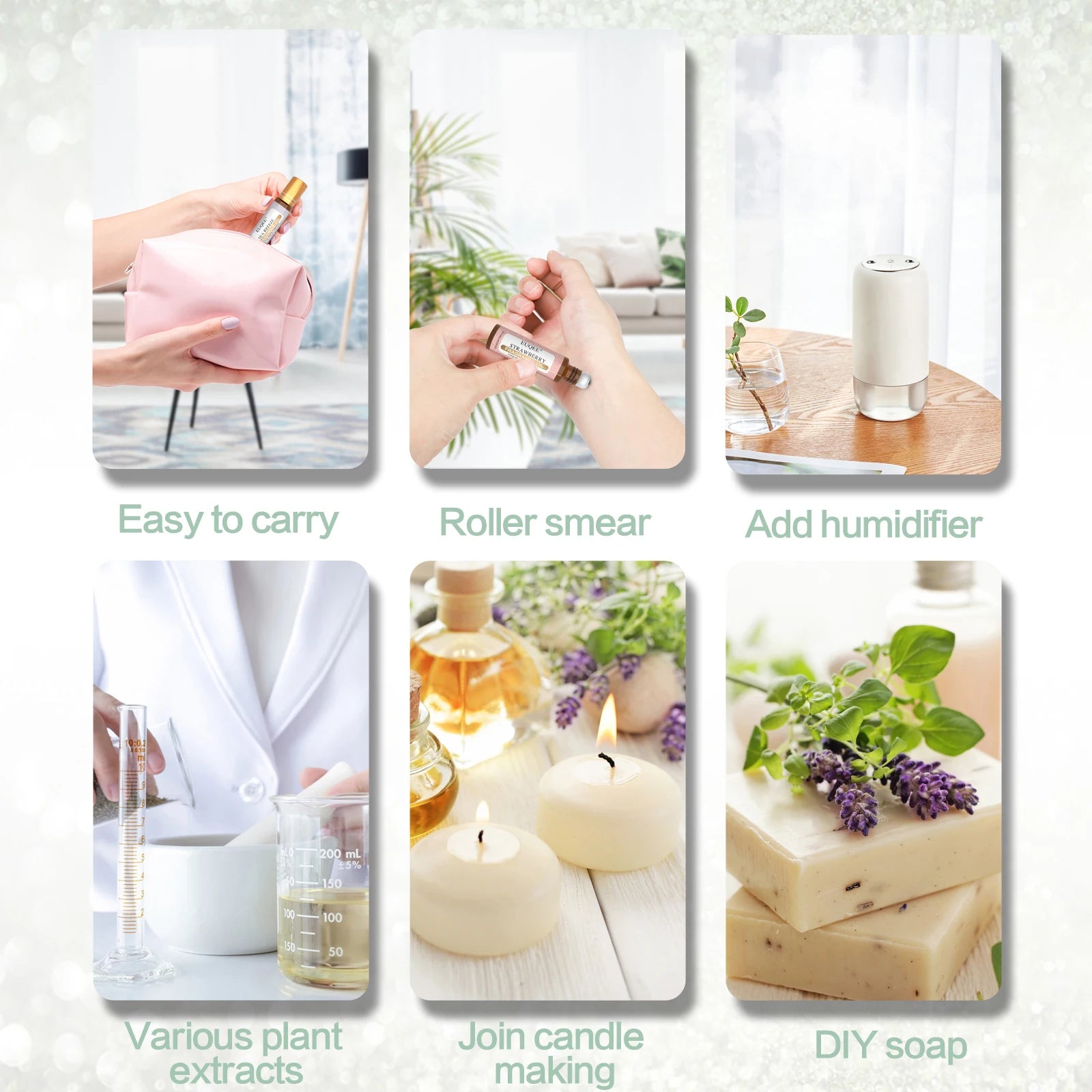 EUQEE 10ml Roll-On Fragrance Oil for Skin Sea Breeze White Musk Coconut & Vanilla Bubble Gum Green Tea Long Lasting Scent