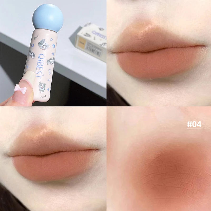 QIBEST Nude Matte Lip Mud Waterproof Non-stick Liquid Lipstick Long Lasting Highly Pigmented Lipgloss Tint Korean Cosmetics