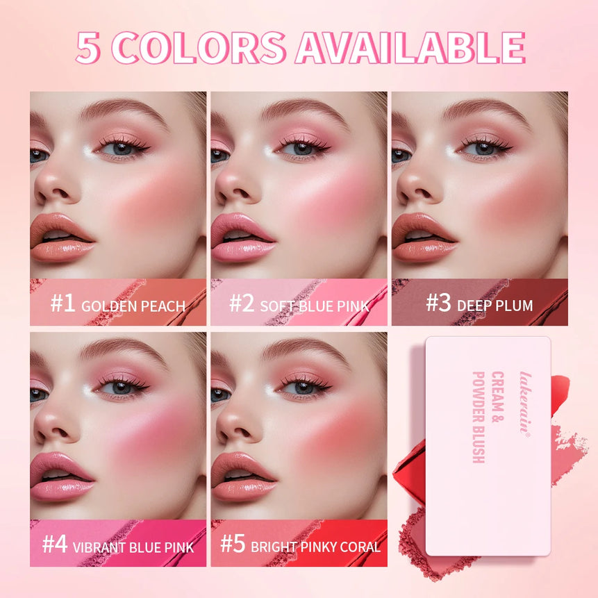 Lakerain 2in1 Cream & Powder Blush Palette Natural Long-lasting High Pigment Blush Makeup Pan Clear Vitality Girl Blush Palette