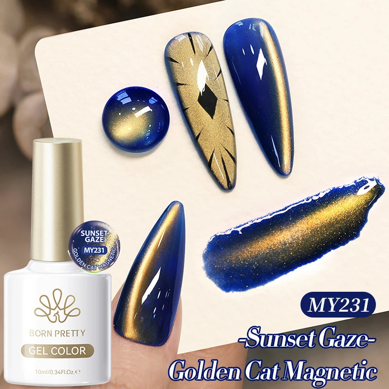 BORN PRETTY 10ml HEMA TPO FREE Christmas Shine Golden Cat Magnetic Gel Sunset Gaze Shining Manicure Soak Off UV Gel Varnish