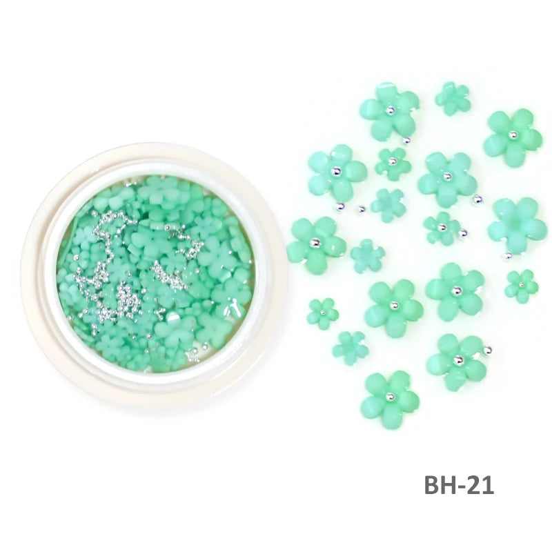 White Acrylic Flower Nail Art Decorations Mixed Size Rhinestones Red Blue Gem Manicure Tools Accessories DIY Nails Design 5g