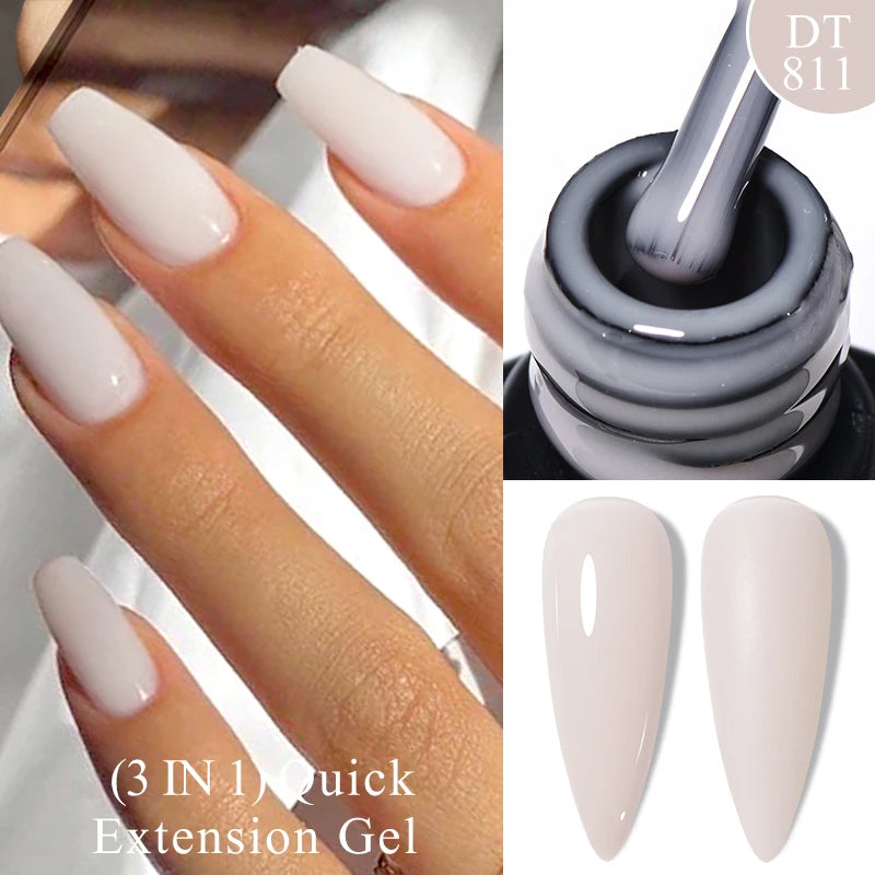 MEET ACROSS 7ml Gold Foil 3 In 1Quick Extension Gel Nail Polish Nude Pink Gold Milky White Glitter UV Gel Finger Prolong Varnish