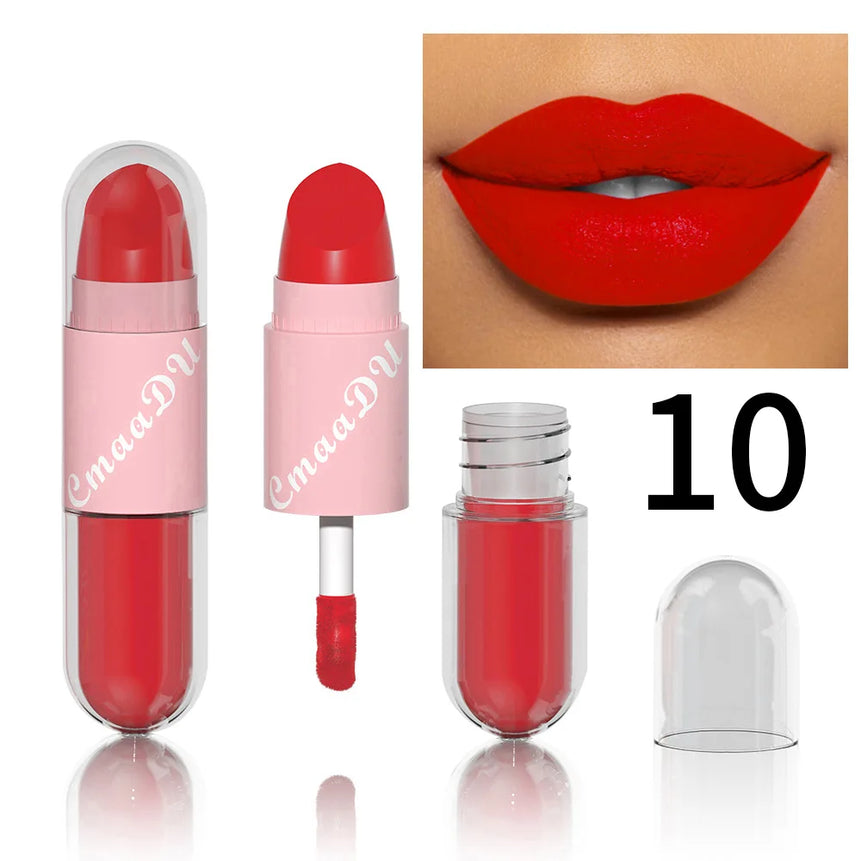 Lipstick Lip Gloss 2-in-1 Matte Lip Color Velvet Lip Glaze Waterproof Long Lasting Non-marking Natural Lip Tint Blam Cosmetic