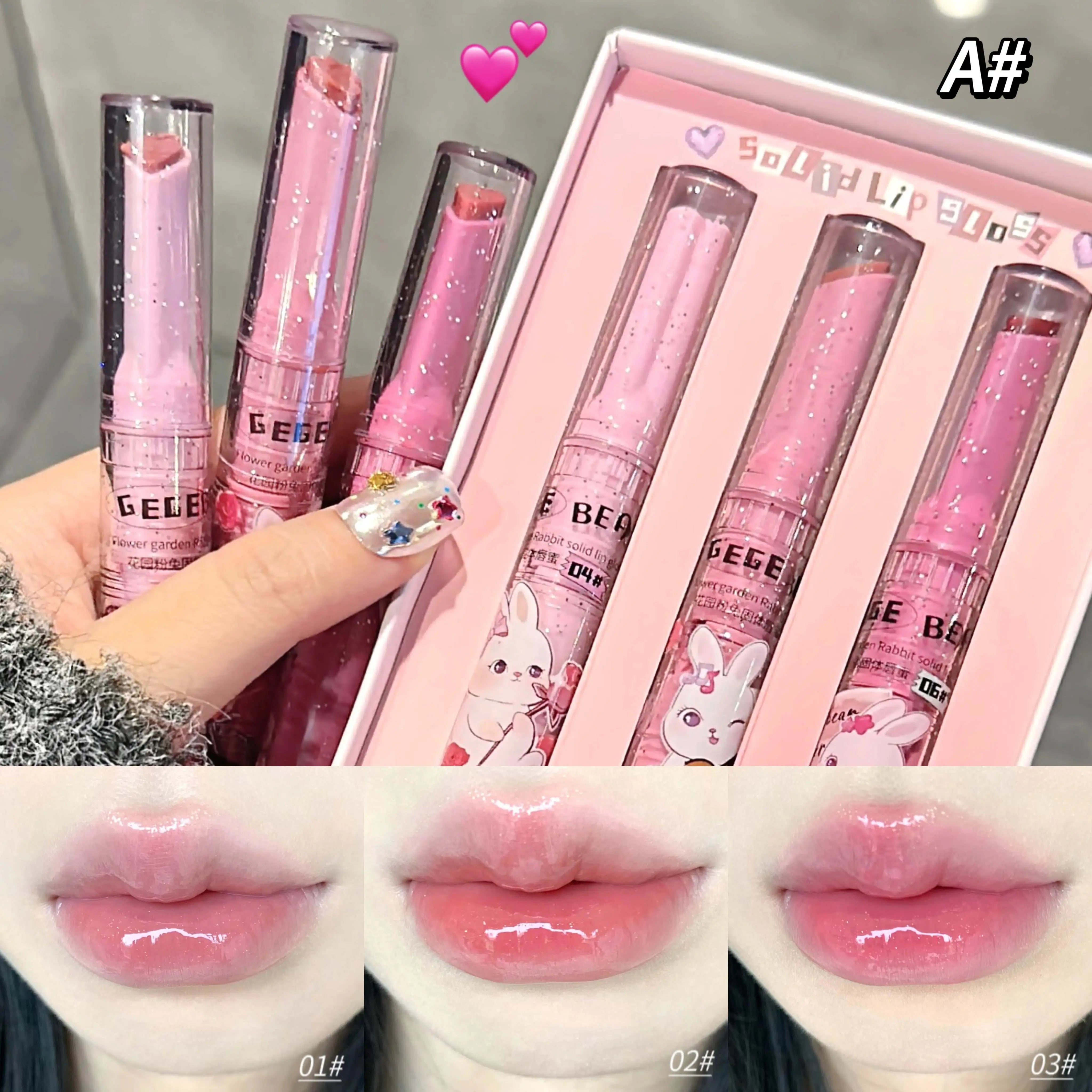 Gegebear Garden Pink Lip Glaze Moisturizing and Moisturizing Lipstick Sweet and Cute Lipstick Lasting Soft and Moisturizing Lips