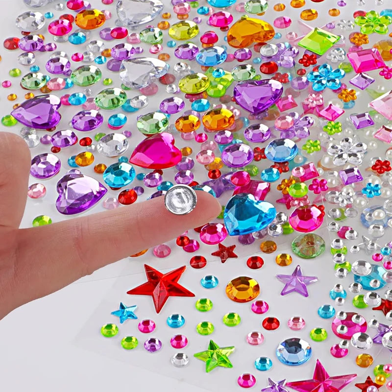 880pcs Gem bead Stickers Rhinestones for Crafts Self Adhesive Jewels Acrylic DIY Craft Decorative Diamond Stickers for Girls kid