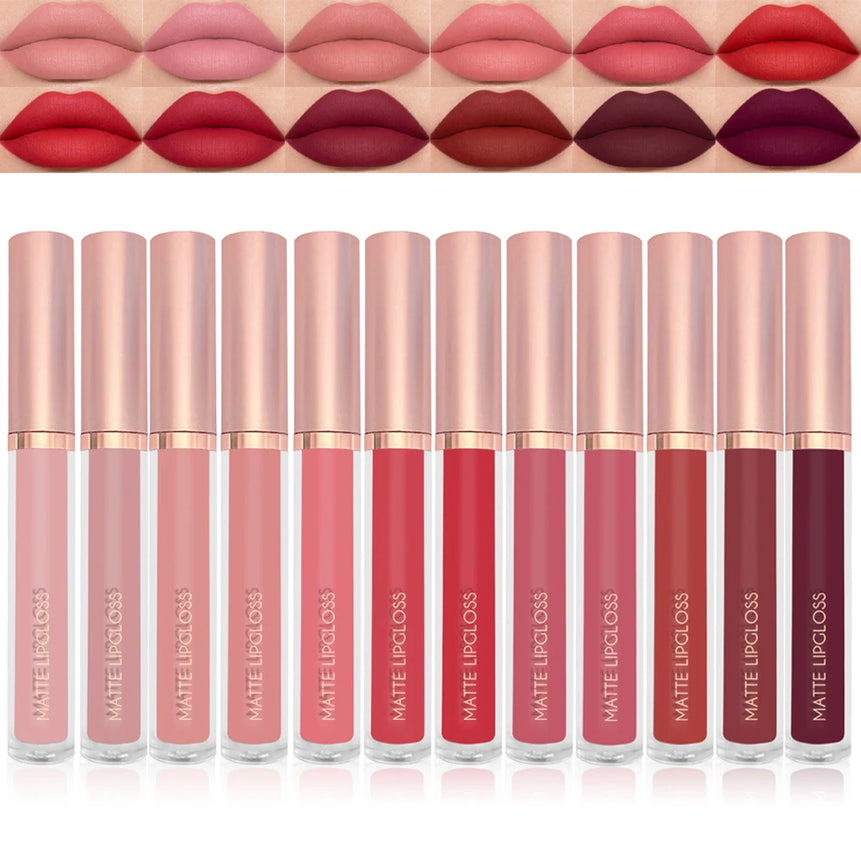 12Colors Creamy Matte Lip Gloss Long-lasting Velvet Non-drying Moisturizing Nude Berry Rose Lipstick Plump Lip Makeup Cosmetics