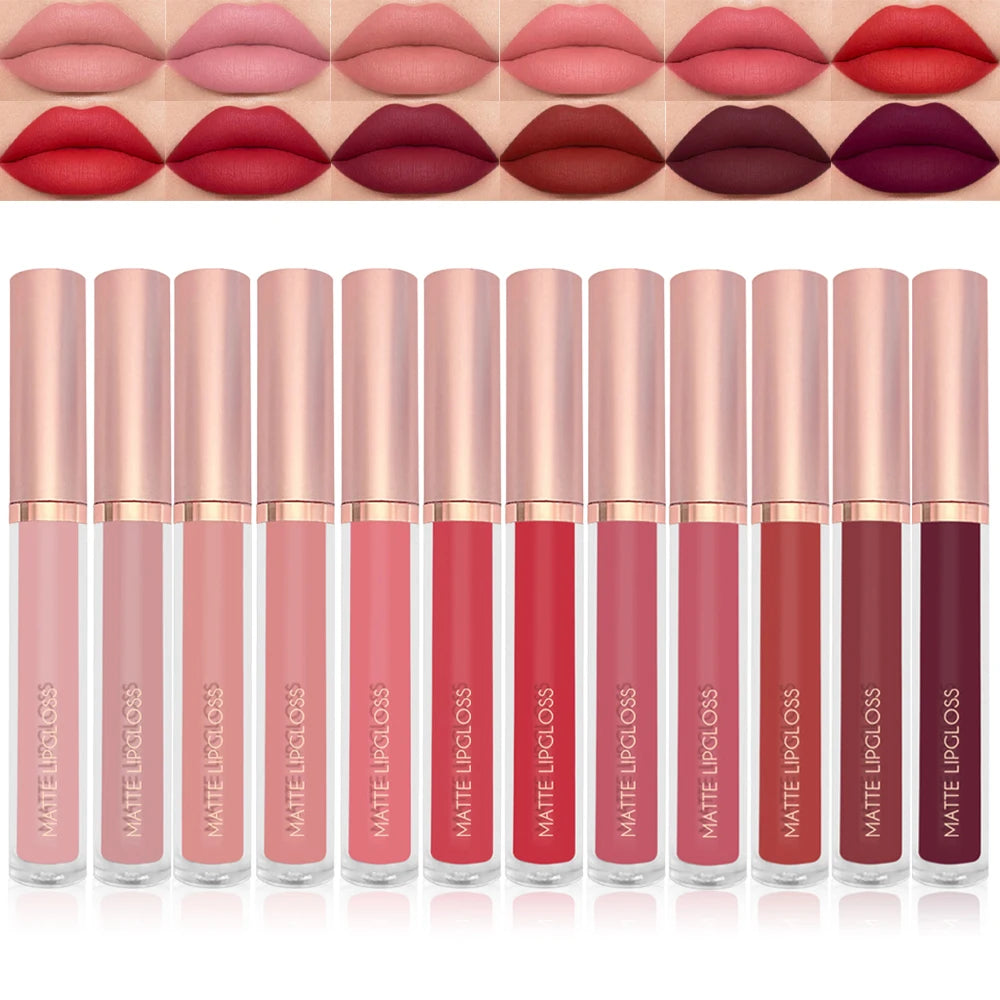 12Colors Creamy Matte Lip Gloss Long-lasting Velvet Non-drying Moisturizing Nude Berry Rose Lipstick Plump Lip Makeup Cosmetics