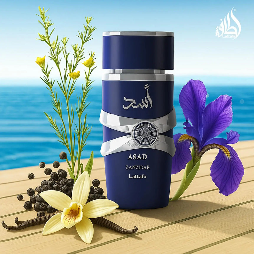 Lattafa Asad Zanzibar Eau De Toilette for Men - Fresh Spicy Vanilla Coconut Long Lasting Fragrance 3.4 Oz/100 Ml Bottle
