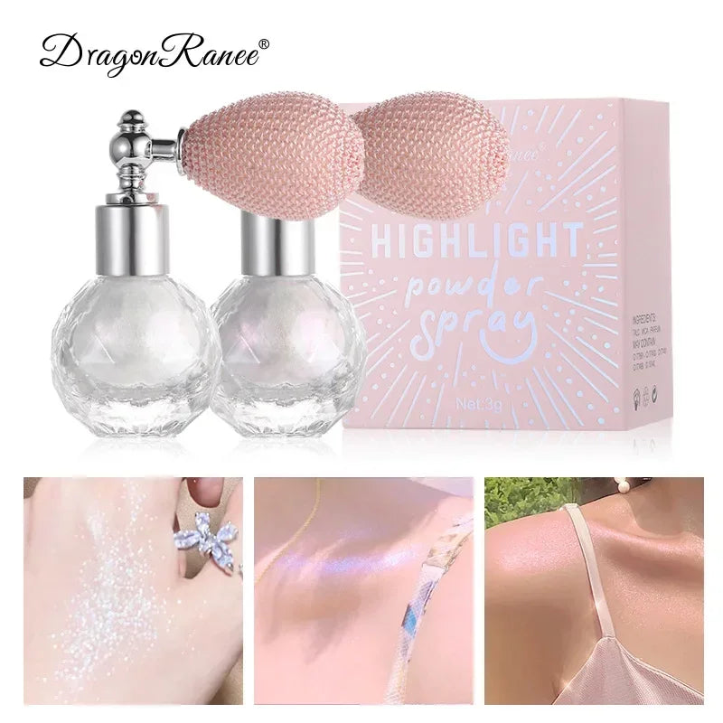 Fashion Highlighter Powder Spray High Gloss Glitter Powder Spray Shimmer Sparkle Powder Makeup for Face Body Highlight Makeup