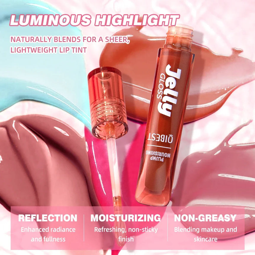 QIBEST Mirror Pearl Lip Gloss Long Lasting Moisturizing Lipstick Shine Glitter Lip Glaze Women Non Stick Cup Lip Tint Cosmetics
