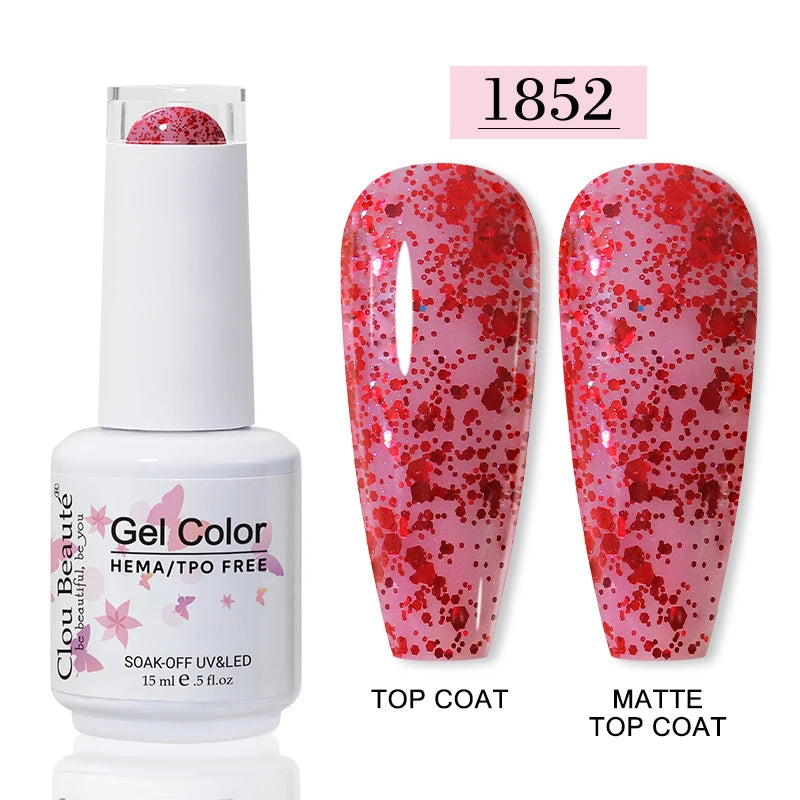 Clou Beaute Glitter Gel Nail Varnishes Winter Color Sparkling Sequins Soak Off UV LED Varnish Nail Art Decoration Base Top Coat