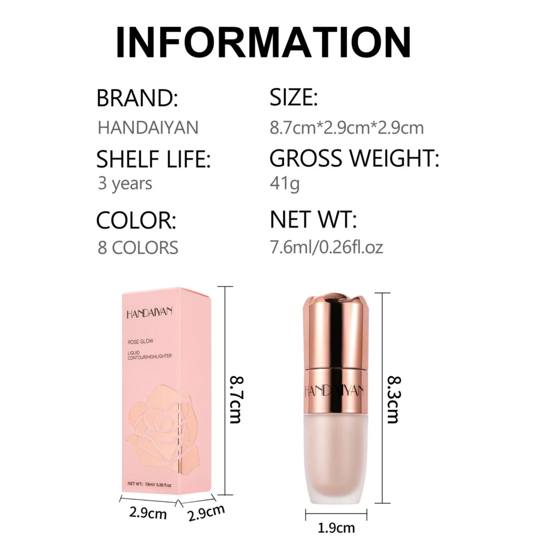 Rose Glow Liquid Contour Highlighter 3D Effect Soft Sponge Tip Easy to Wear Long Lasting Face Body Hihglight Contouring Stick