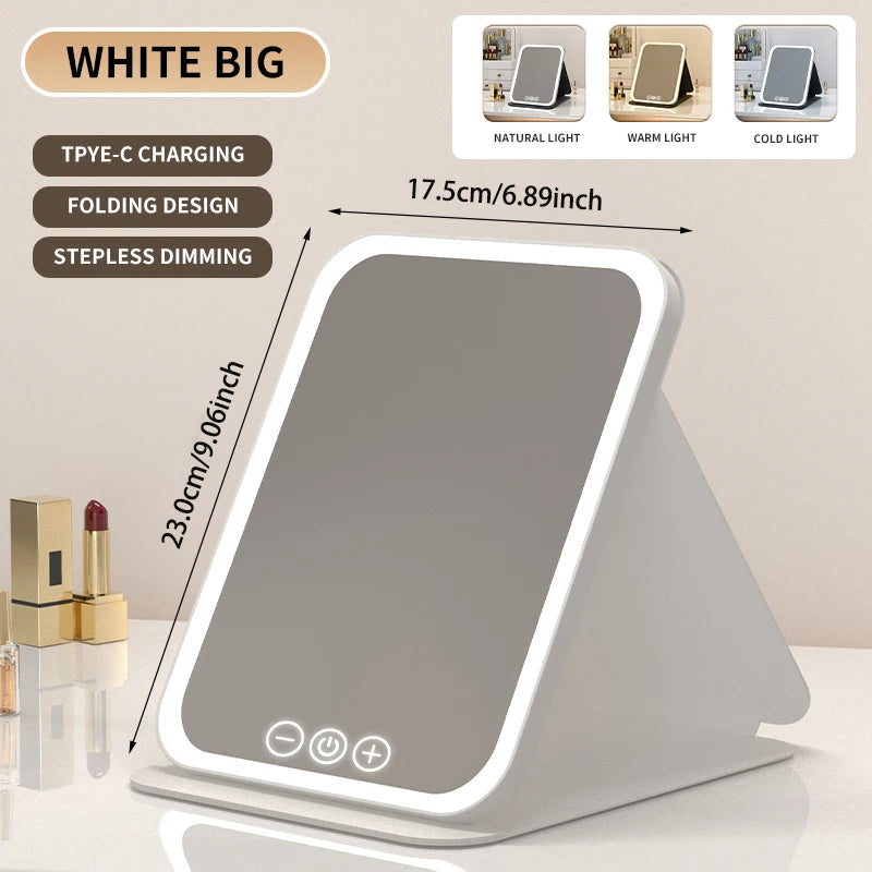 3-Color Dimmable LED Makeup Mirror with Touch Control Foldable Travel Mirror,Vanity Lighted Cosmetic Mirror for Home & Salon Use