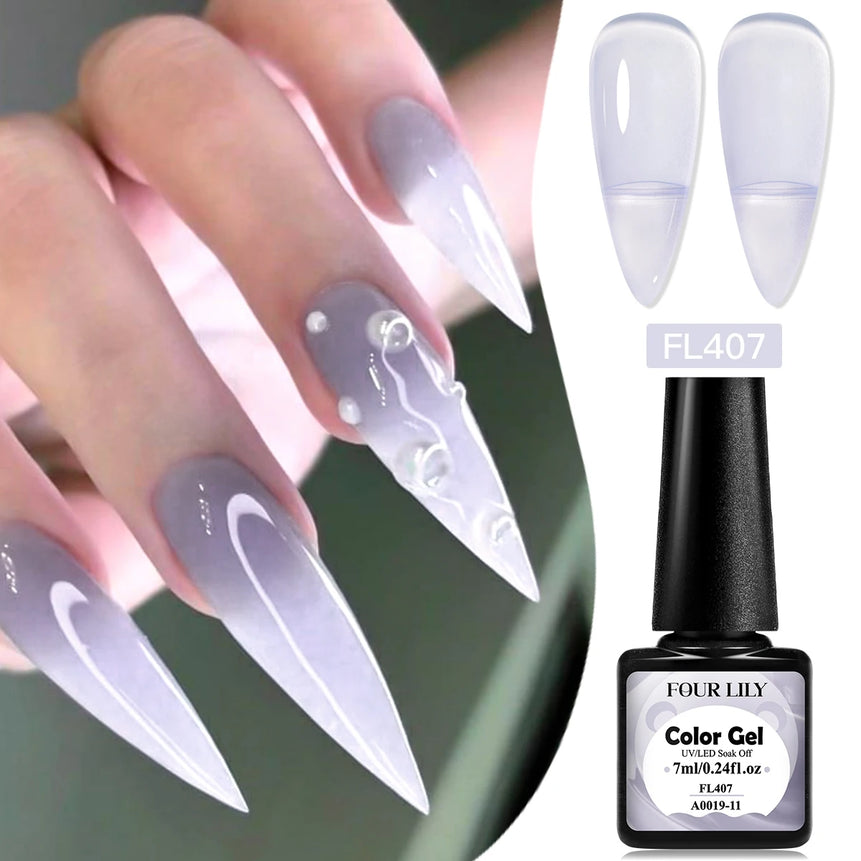 FOUR LILY 7ml Nude Pink Jelly Nail Gel Polish 12 Colors Semi Permanent Soak Off UV LED Gel Polish Nail Art Painting Gel Varnish