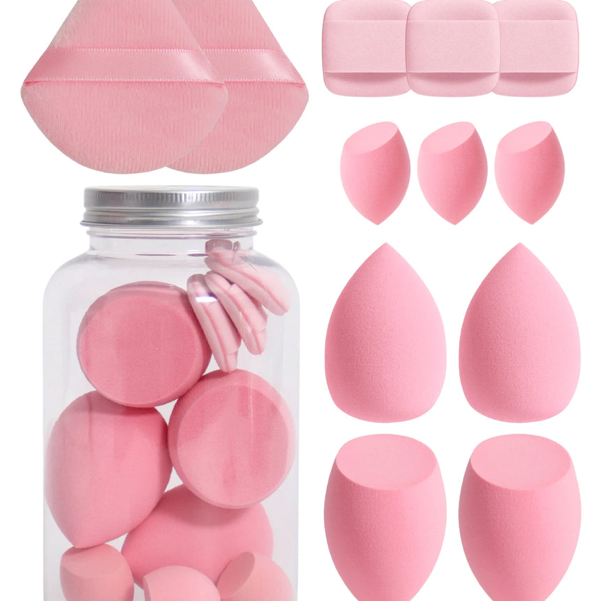 12Pcs Makeup Sponge Set with Storage Jar Latex-Free, Makeup Sponge Finger Puff, Dual-Use Wet & Dry Foundation Cosmetic Puffs