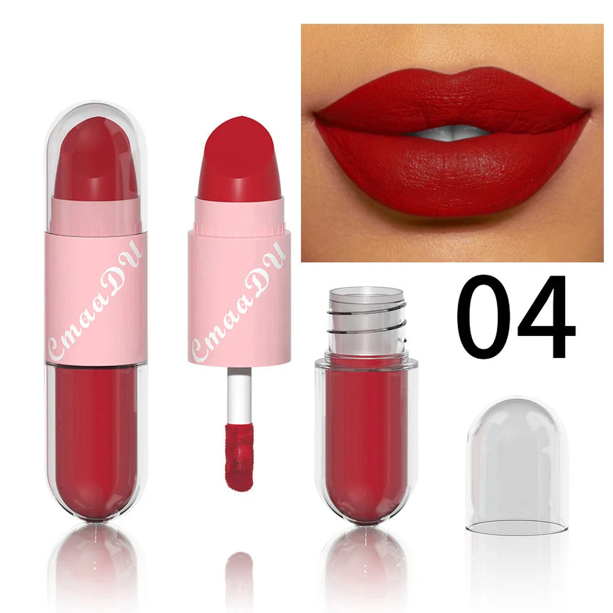 Lipstick Lip Gloss 2-in-1 Matte Lip Color Velvet Lip Glaze Waterproof Long Lasting Non-marking Natural Lip Tint Blam Cosmetic