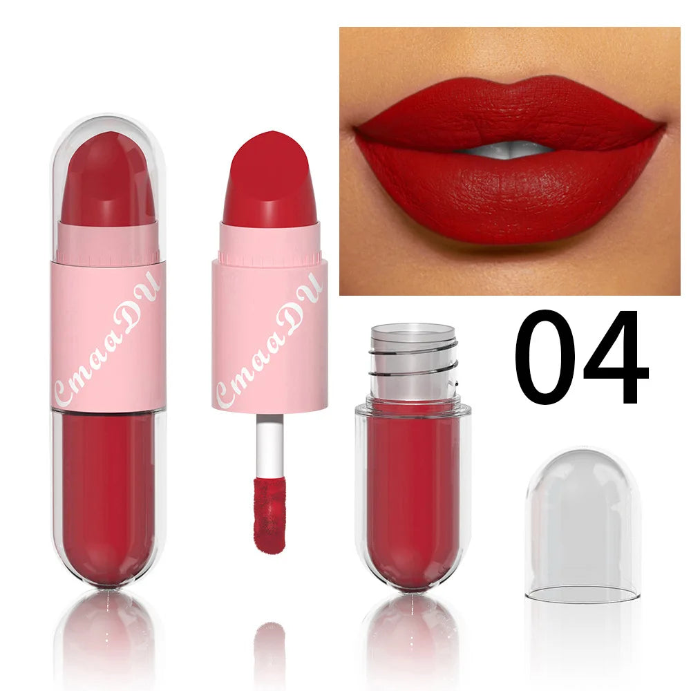 Lipstick Lip Gloss 2-in-1 Matte Lip Color Velvet Lip Glaze Waterproof Long Lasting Non-marking Natural Lip Tint Blam Cosmetic