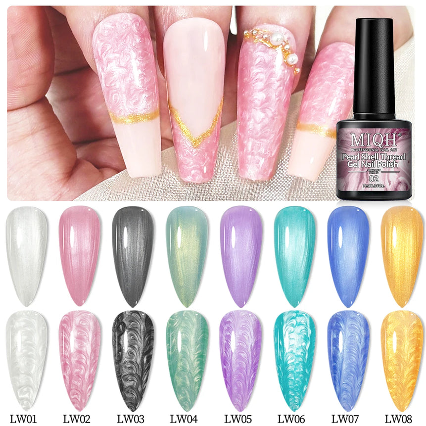 7ml Pearl Gel Nail Polish Set, White Purple Blue Glitter Shell Gel Polish, Soak Off UV LED Curing Pearlescent Gel Polish Swirl T
