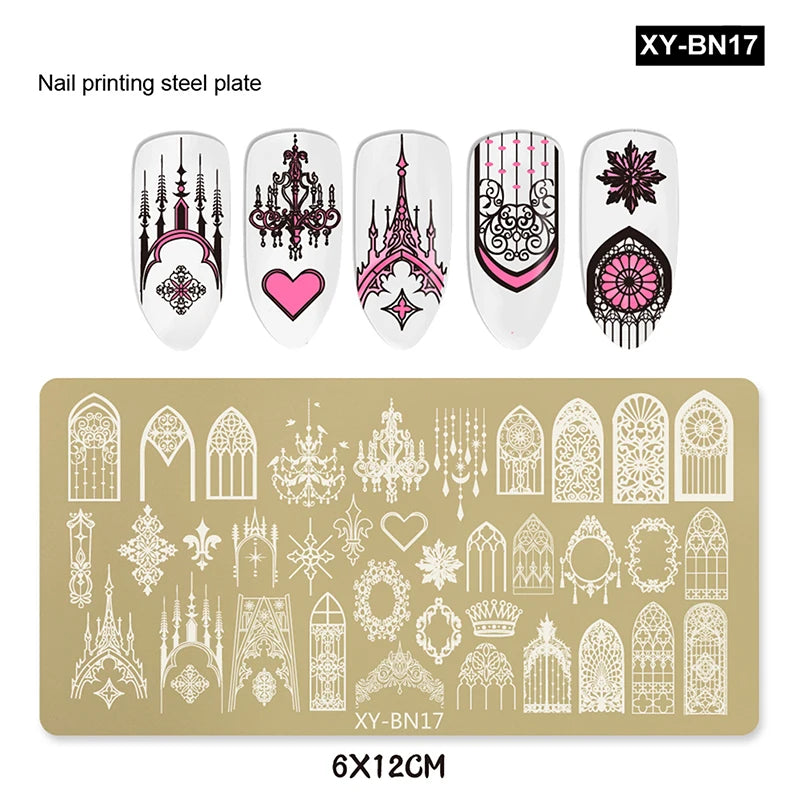 12x6cm Golden Rectangular Nail Stamping Plates Bowknot Butterfly Flower Fireworks Designs Nail Art Template For DIY Nail Decor