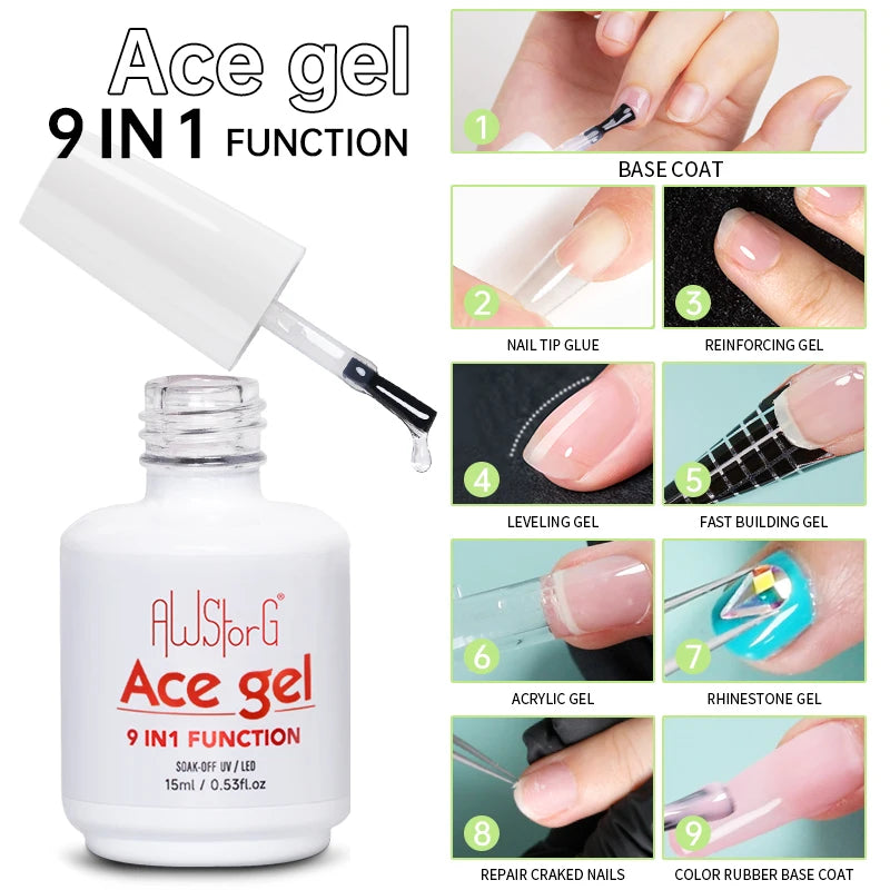 AWStorG  Fiber Rubber Base Gel For Nails UV Gel Polish Semi Permanent Repair Fix Crack Nail Rubber Base Gel Strengthener 15ml