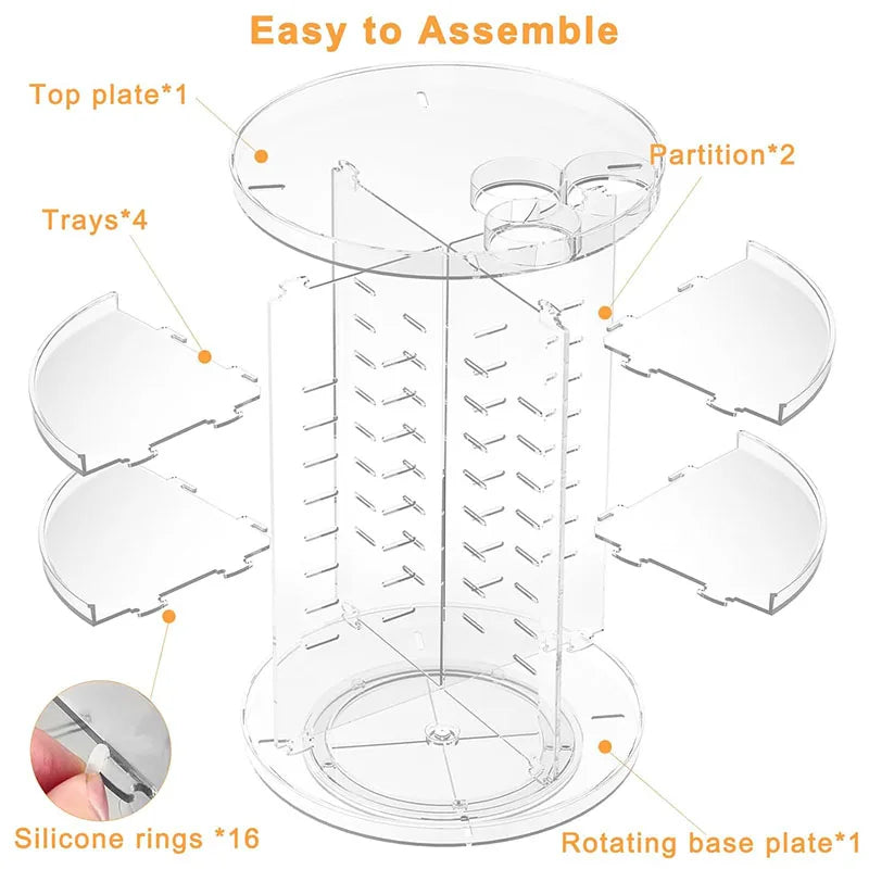 Rotating Makeup Organizer, Cosmetic Display Case with Brush Holder Perfume Tray, Storage Carousel for Vanity Bathroom Countertop