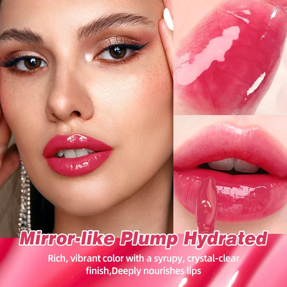 QIBEST Mirror Pearl Lip Gloss Long Lasting Moisturizing Lipstick Shine Glitter Lip Glaze Women Non Stick Cup Lip Tint Cosmetics