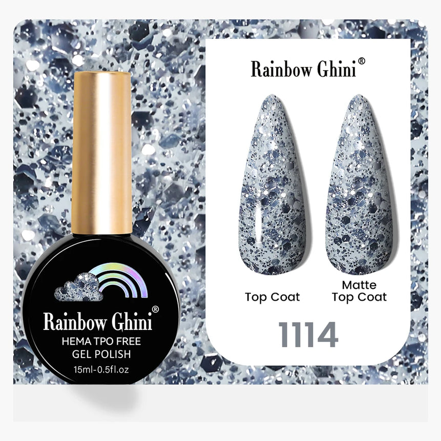 Rainbow Ghini 15ML 146 Colors Long-Lasting Colorful Gel Nail Polish Professional UV/LED Gel Polish Base Coat Matte Top Coat