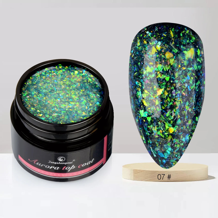 Aurora Glitter Gel Nail Polish 3D Non-Sticky Builder Gel Formula Long-Lasting Shine Soak Off UV/LED Cured Perfect for Manicures