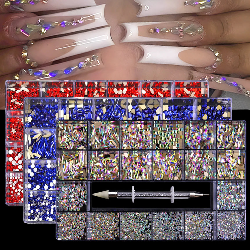 21 grid nail art diamond flat bottom glass diamond multi-style special-shaped diamond shiny nail rhinestone DIY nail art jewelry